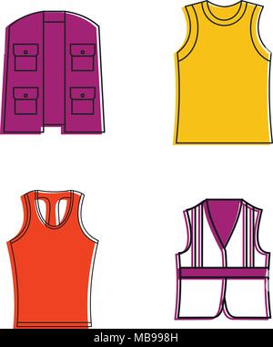 Vest icon set, color outline style Stock Vector