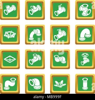 Pipeline constructor icons set green square vector Stock Vector
