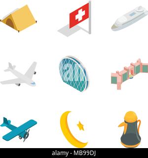 Great journey icons set, isometric style Stock Vector
