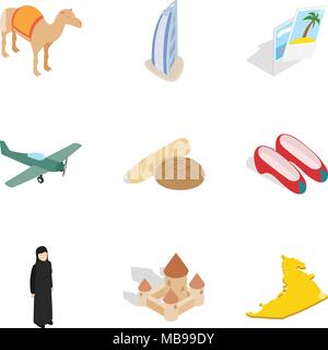 Big travel icons set, isometric style Stock Vector