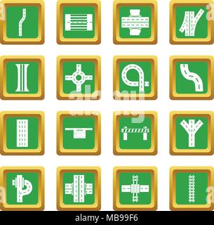 Road parts constructor icons set green square vector Stock Vector