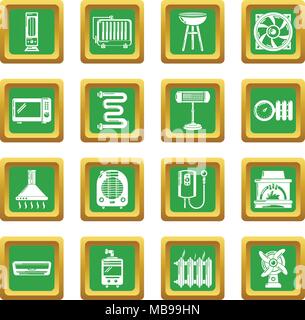 Heat cool air flow tools icons set green square vector Stock Vector