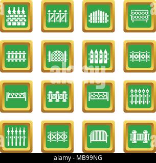 Different fencing icons set green square vector Stock Vector