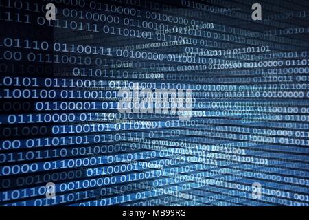 binary code future technology, blue cyber business security concept background, hi speed motion digital movement. picture of computer screen with code Stock Photo