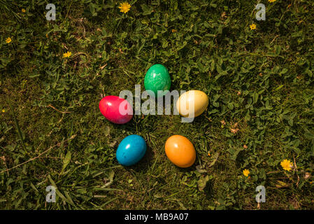 Easter eggs in Spring grass Stock Photo