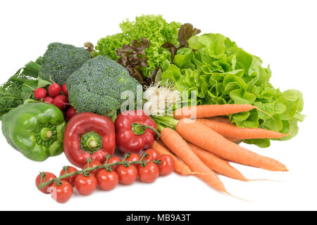 Pile of different types of vegetables isolated on white background Stock Photo