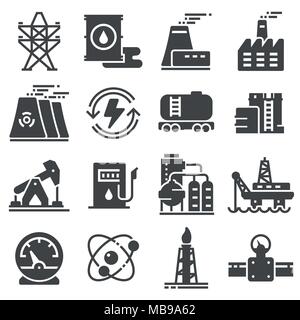 Vector black energy icon set on gray background Stock Vector