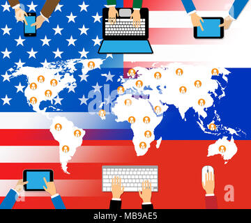 Computer Devices With Map Table Hacking 3d Illustration Stock Photo