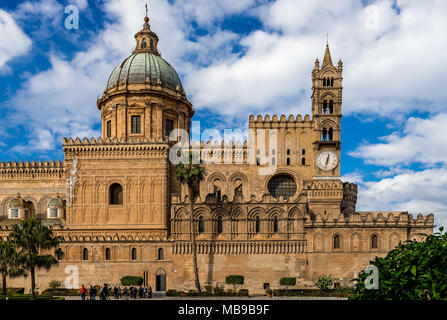 Palermo, Italy: December 31, 2015: View of he Cathedral of the city. It is dedicated to the Assumption of the Virgin Mary. Stock Photo