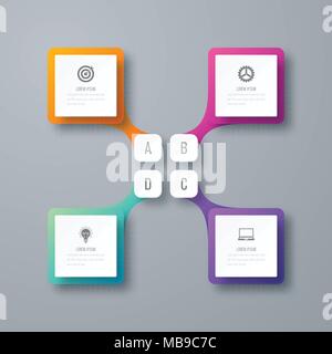 Business infographics template 4 steps with square Stock Vector
