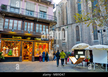 Placa de Sant Josep Oriol, Barri Gotic, Barcelona, Catalonia, Spain Stock Photo