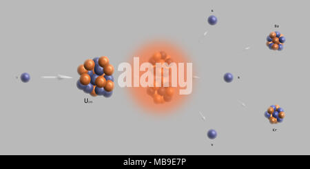 nuclear reaction uranium fission illustration backdrop - elementary particles physics theory Stock Photo