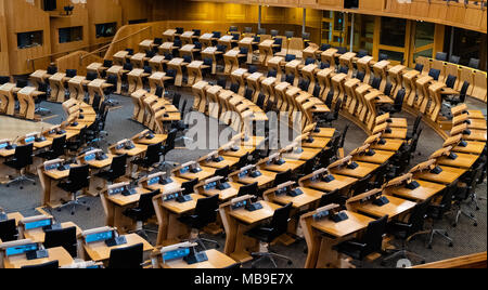 Interior view of debating chamber at Scottish Parliament Building in Holyrood, Edinburgh, Scotland, United Kingdom Stock Photo