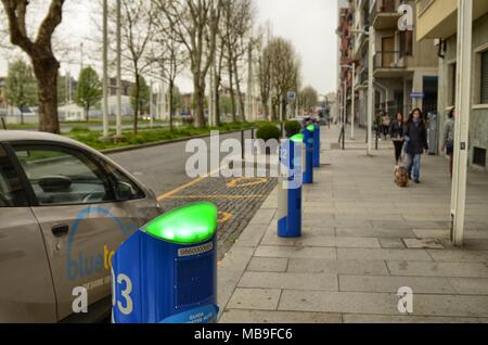 Turin, Italy, Piedmont April 08 2018. Electric car rental, parking with fast charging points. Stock Photo