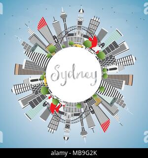 Sydney Australia City Skyline with Gray Buildings, Blue Sky and Copy Space. Vector Illustration. Business Travel and Tourism Concept with Modern Archi Stock Vector