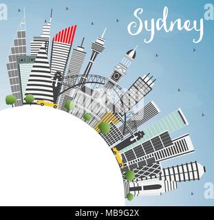 Sydney Australia City Skyline with Gray Buildings, Blue Sky and Copy Space. Vector Illustration. Business Travel and Tourism Concept Stock Vector