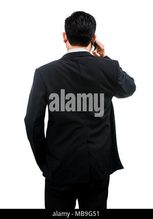smart business man calling, isolated man put business from and using telephone Stock Photo
