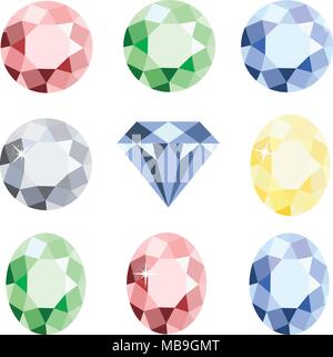 Set of precious stones crystal diamond of different colors Stock Vector