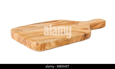 Olive wood cutting board, isolated on a white background. Side view Stock Photo