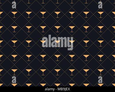 Art deco seamless pattern with a glass of martini. Alcohol cocktail style of the 1920s - 1930s. For invitations, leaflets and greeting cards. Vector i Stock Vector