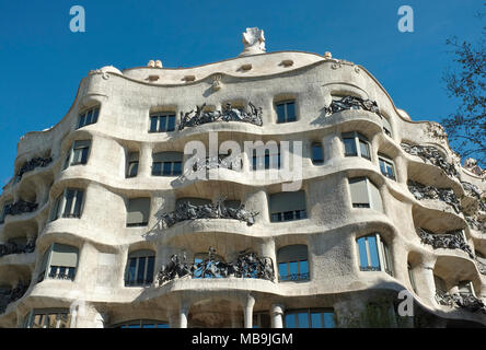 Gaudi Casa Milà, popularly known as La Pedrera or 'The stone quarry' in passeig de gracia, barcelona, spain Stock Photo