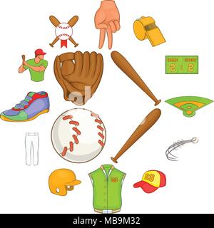 Baseball icons set, cartoon style Stock Vector