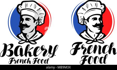 Chef, cook logo. French food, bakery symbol or label. Vector illustration typographic design Stock Vector