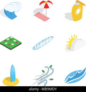 Water adventure icons set, isometric style Stock Vector