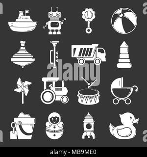 Kids toys icons set grey vector Stock Vector