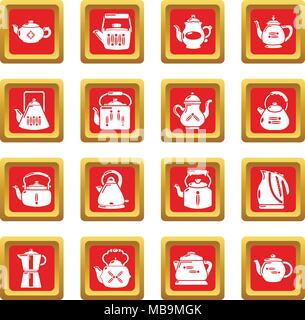 Teapot icons set red square vector Stock Vector
