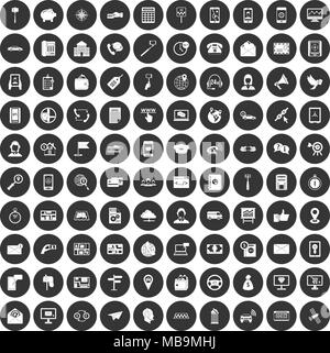 100 smartphone icons set black circle Stock Vector