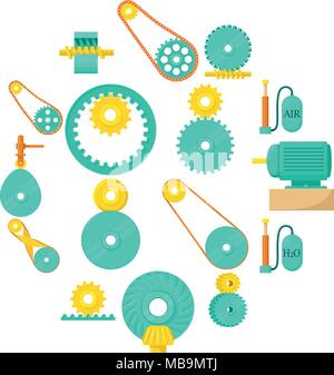 Moving mechanisms icons set, cartoon style Stock Vector