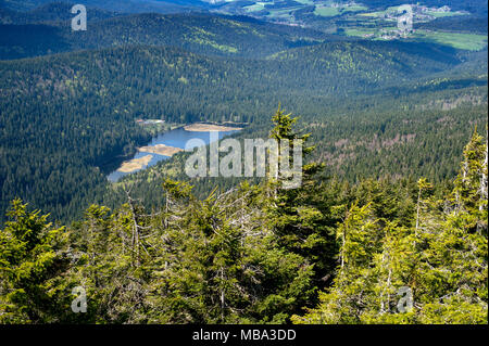Bodenmais, Germany. 16th May, 2017. View of the Bavarian forest and Kleiner Arbersee lake from the summit of Großer Arber in the Bavarian Forest National Park, pictured on 16.05.2017 near Bodenmais, Germany. Credit: Thomas Eisenhuth/dpa - NO WIRE SERVICE - | usage worldwide/dpa/Alamy Live News Stock Photo