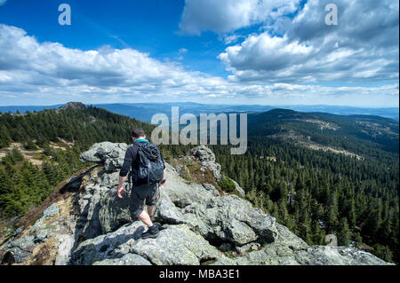 Bodenmais, Germany. 16th May, 2017. View from the summit of Großer Arber in the Bavarian Forest National Park, with the Alps in the background, pictured on 16.05.2017 near Bodenmais, Germany. Credit: Thomas Eisenhuth/dpa - NO WIRE SERVICE - | usage worldwide/dpa/Alamy Live News Stock Photo