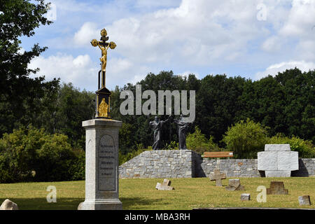 The Milleniumsdenkmal (lit. millenium monument) in Schmochtitz, Germany, 28.07.2017. The monument symbolises the spread of the Christian message. Missionaries Cyrill and Methodius are represented, who created the Slavic script in the 9th century and translated scripture. The monument is located on the Via Regia, the oldest and longest land connection between eastern and western Europe. It has existed for more than 2,000 years and connects 8 European contries over a distance of 4,500 kilometres. Photo: Jens Kalaene/dpa-Zentralbild/ZB | usage worldwide Stock Photo