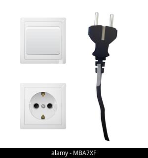 Electrical adapter with outlet and black switch. Stock Vector