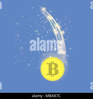 Golden Bitcoin is Falling. Crypto Currency Icon Stock Vector