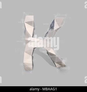 Capital latin letter K  in low poly style. Stock Vector