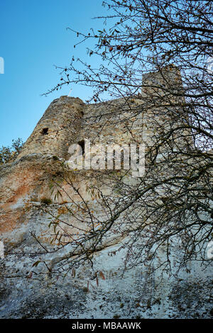 The medieval fort of Aiguèze a commune in the Gard department in southern France that overlooks the Ardeche Gorge. Stock Photo