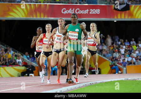 South Africa's Caster Semenya (centre) and England's Kae Snowden compete in the Women's 1500m Round 1 - Heat 1 at the Carrara Stadium during day five of the 2018 Commonwealth Games in the Gold Coast, Australia. Stock Photo