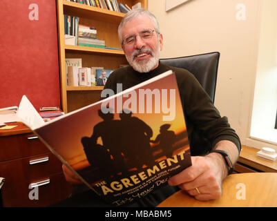 Former Sinn Fein leader Gerry Adams reflects on the Good Friday peace negotiations in his office in Leinster House, Dublin. Stock Photo