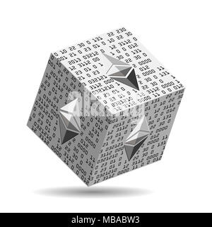 3d digital block with ethereum sign on it. Creative design element. Stock Photo