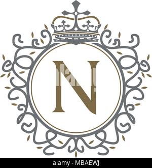 Crown Leaf Logo Initial N Stock Vector