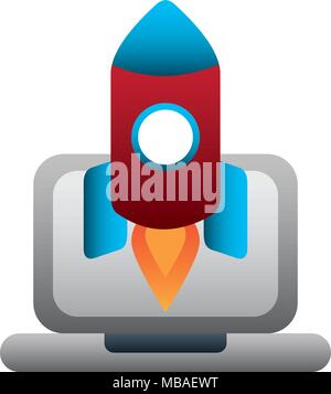 laptop computer with rocket start up Stock Vector