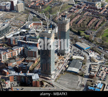 aerial view of two new towers skyscrapers in Manchester Stock Photo