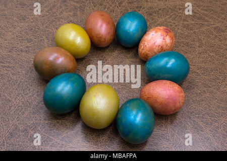 Five Easter eggs in a circle, the shape of a flower Stock Photo