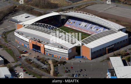 aerial view of the Brick Community Stadium (formerly the DW Stadium) in Wigan, Lancashire Stock Photo