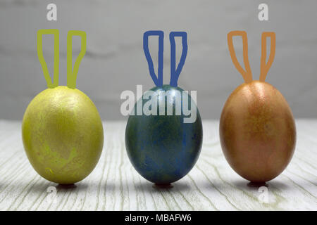 Cute creative photo with easter eggs in the nest Stock Photo