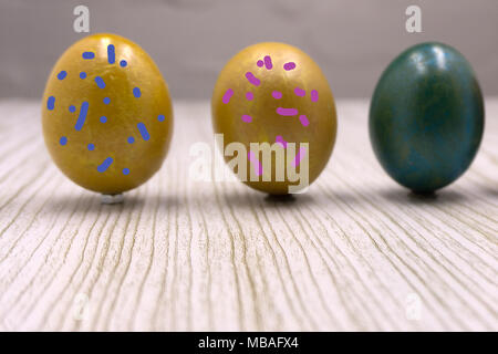 Different colorful Easter eggs, happy holiday, chicken egg, traditional Christian eastertime painted eggs, rainbow colors Stock Photo