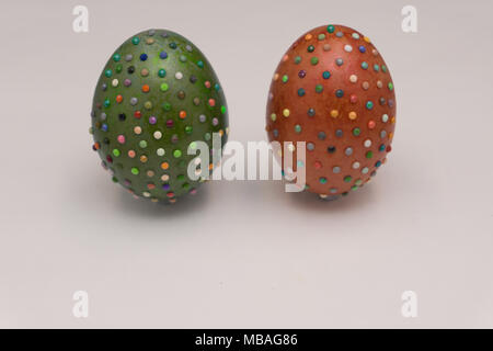 Easter eggs are decorated for giving together to celebrate Easter or spring. they are common in the season of Easter. Traditionally, eggs are used to  Stock Photo